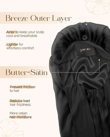 Silk Breeze Satin Bonnet For Braids with Tie Band - Black YANIBEST