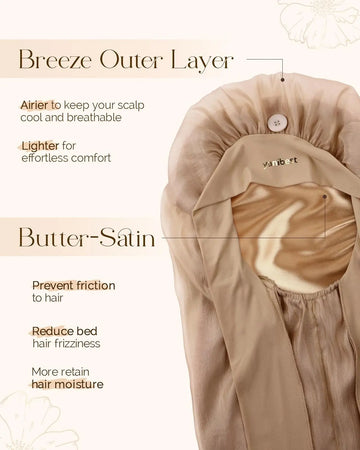 Silk Breeze Satin Bonnet For Braids with Tie Band - Brown YANIBEST