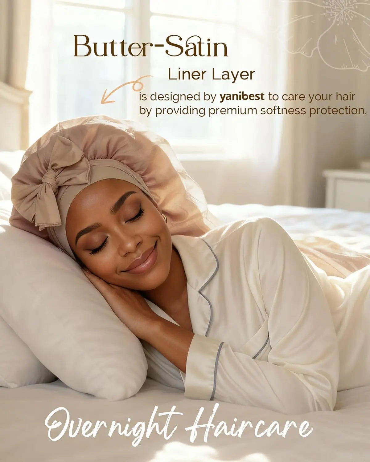 Silk Breeze Satin Bonnet For Braids with Tie Band - Brown YANIBEST