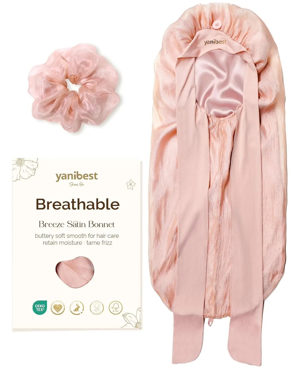 Silk Breeze Satin Bonnet For Braids with Tie Band - Pink YANIBEST