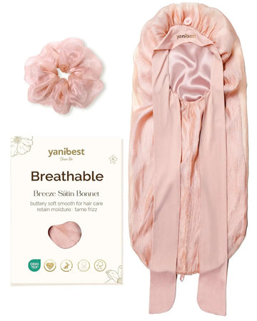 Silk Breeze Satin Bonnet For Braids with Tie Band - Pink YANIBEST