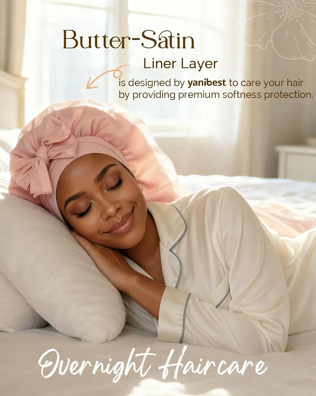 Silk Breeze Satin Bonnet For Braids with Tie Band - Pink YANIBEST