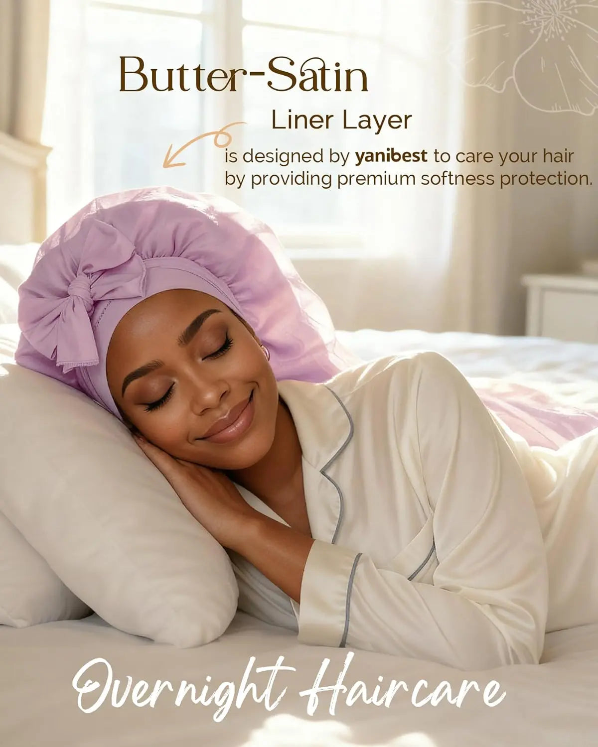 Silk Breeze Satin Bonnet For Braids with Tie Band - Purple YANIBEST