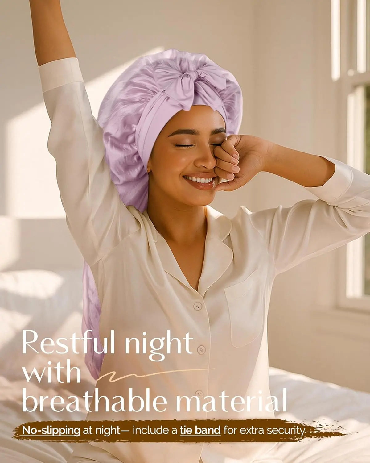 Silk Breeze Satin Bonnet For Braids with Tie Band - Purple YANIBEST