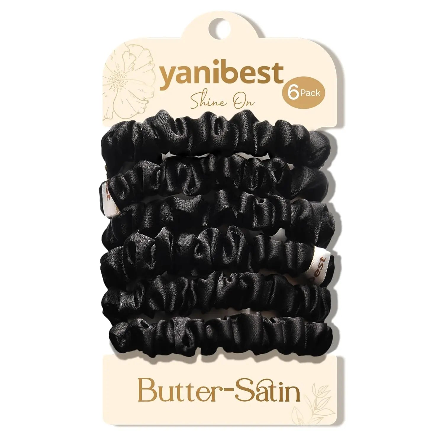 Skinny Butter Satin Hair Scrunchies 6 in 1 - Black Trio YANIBEST