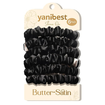 Skinny Butter Satin Hair Scrunchies 6 in 1 - Black Trio
