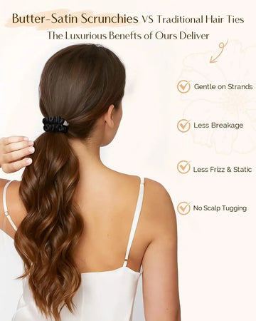 Skinny Butter Satin Hair Scrunchies 6 in 1 - Black Trio