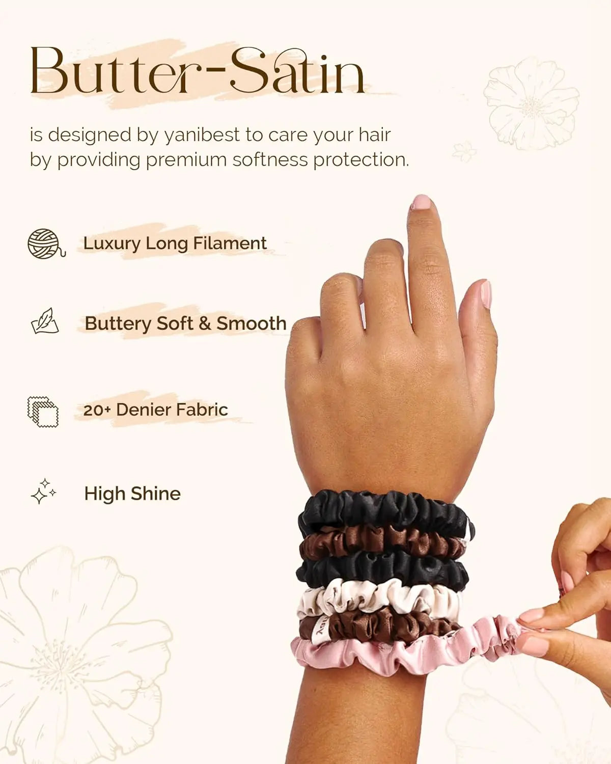 Skinny Butter Satin Hair Scrunchies 6 in 1 - Blush & Bronze YANIBEST
