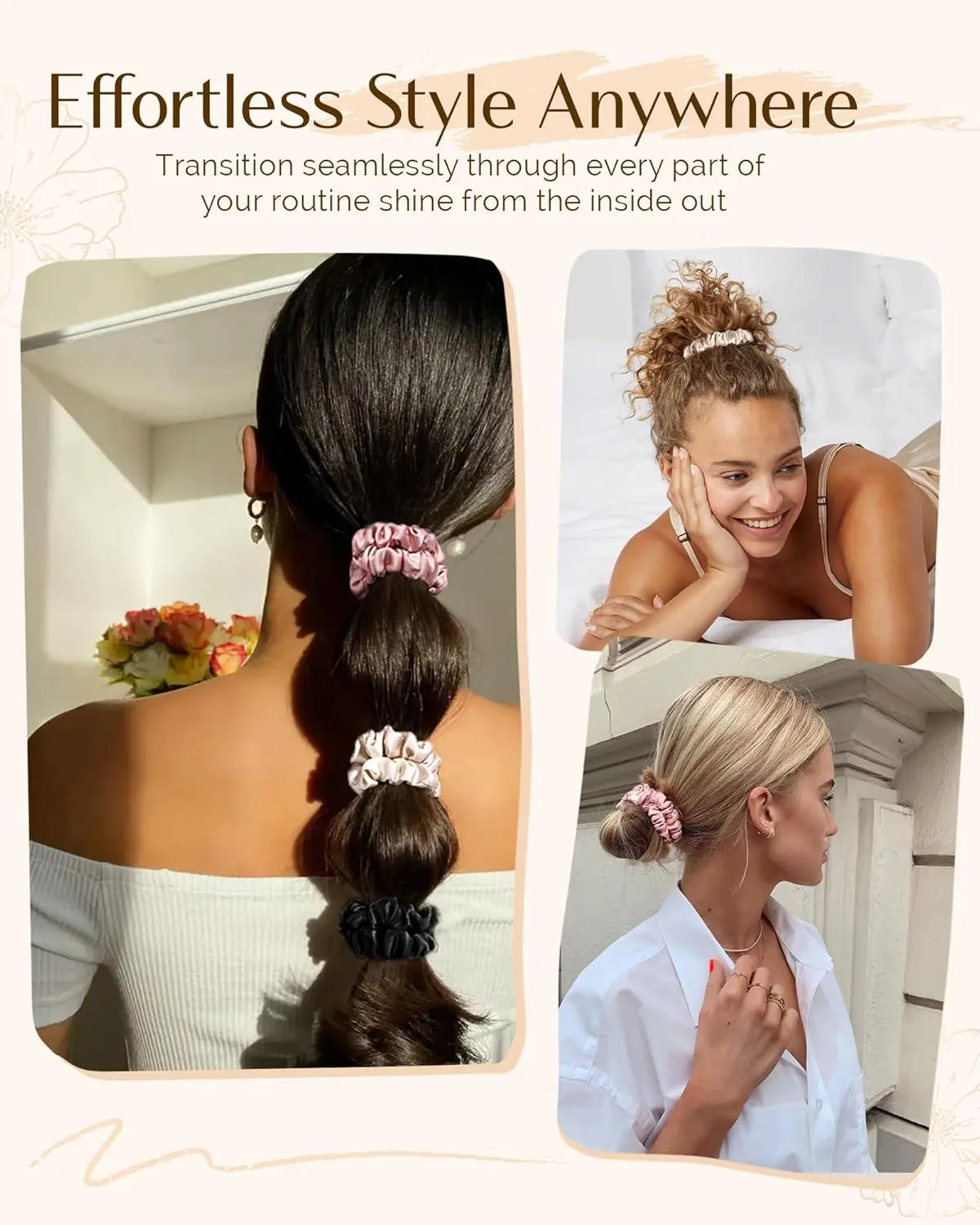 Skinny Butter Satin Hair Scrunchies 6 in 1 - Blush & Bronze YANIBEST