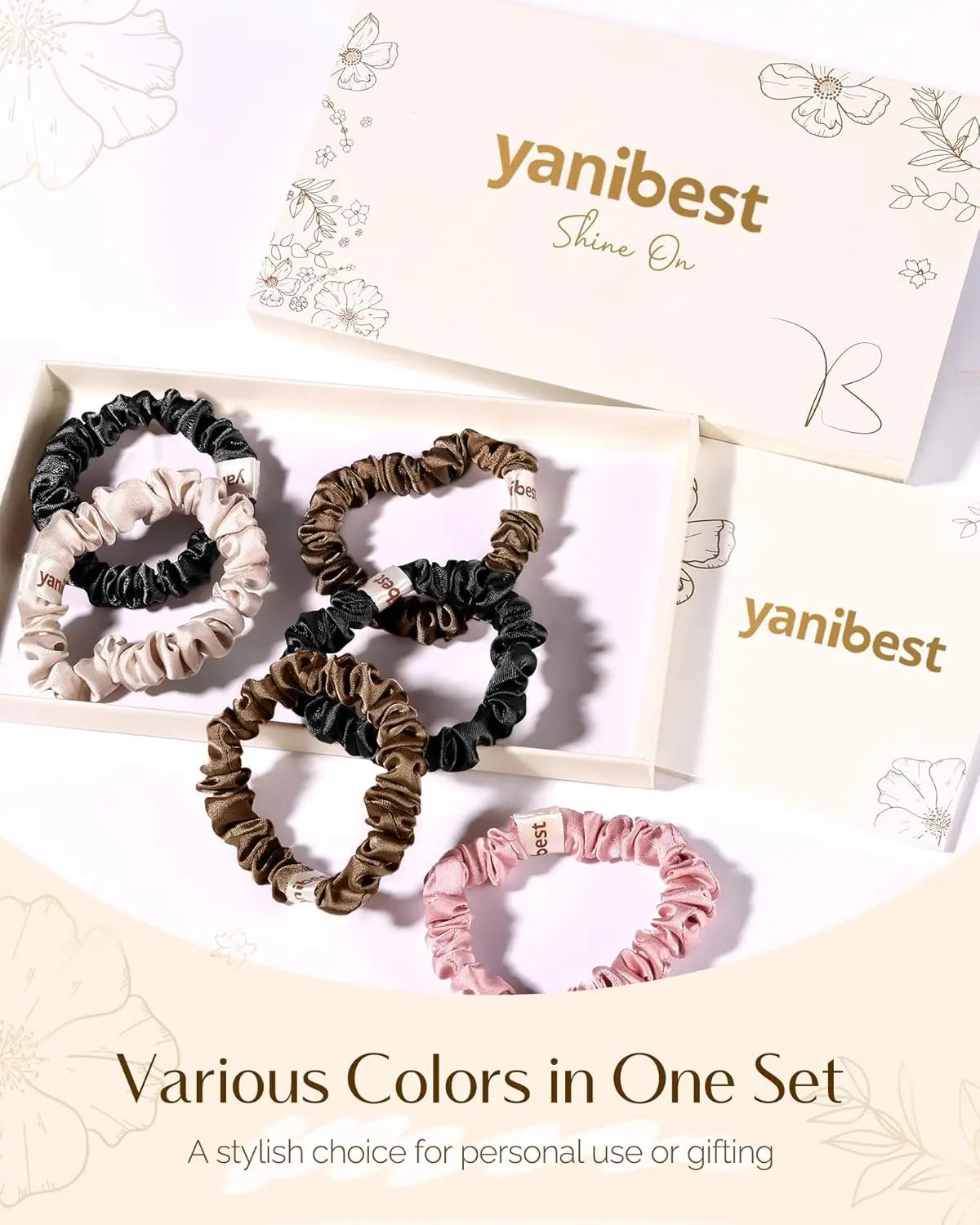 Skinny Butter Satin Hair Scrunchies 6 in 1 - Blush & Bronze YANIBEST