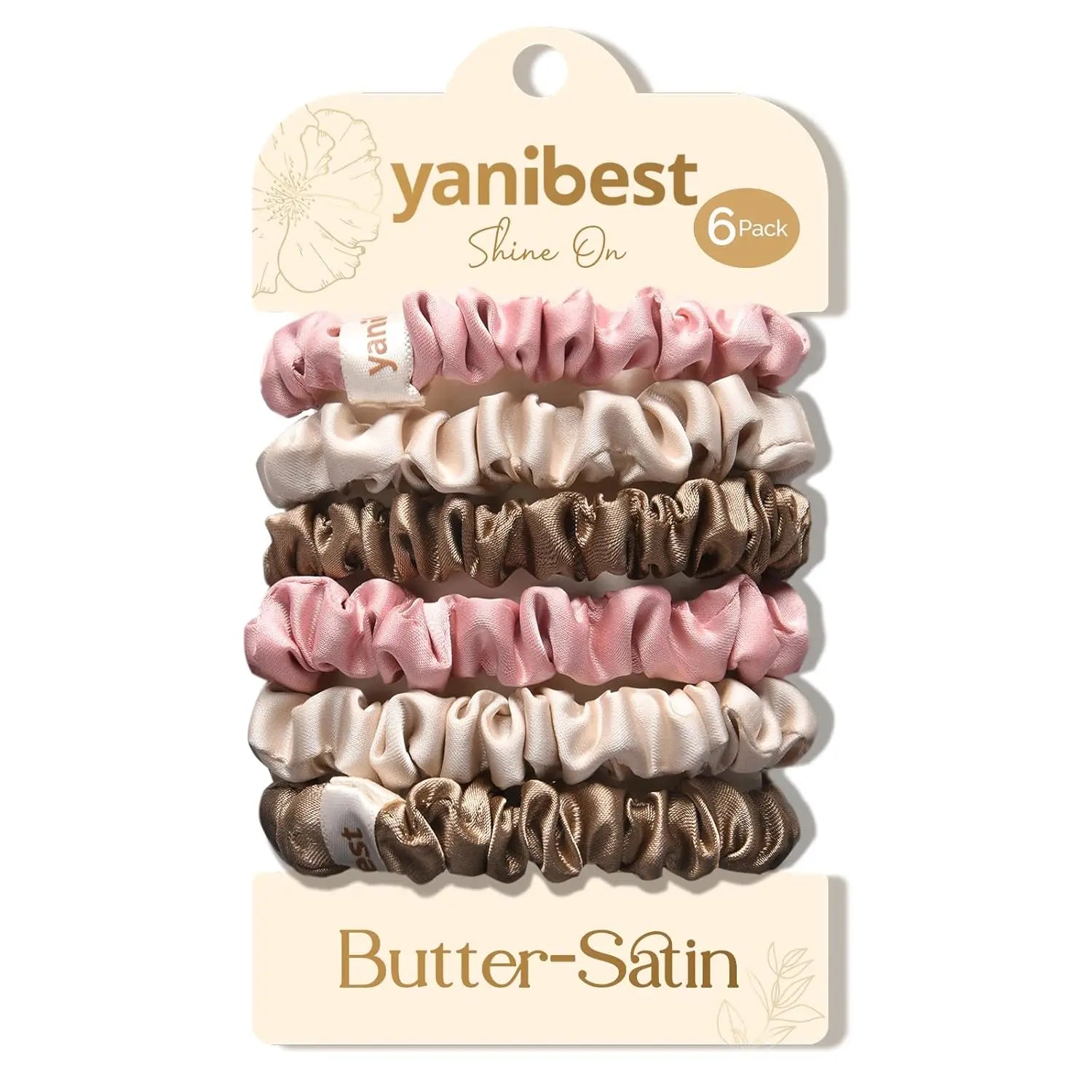 Skinny Butter Satin Hair Scrunchies 6 in 1 - Rosy Cocoa Pair YANIBEST