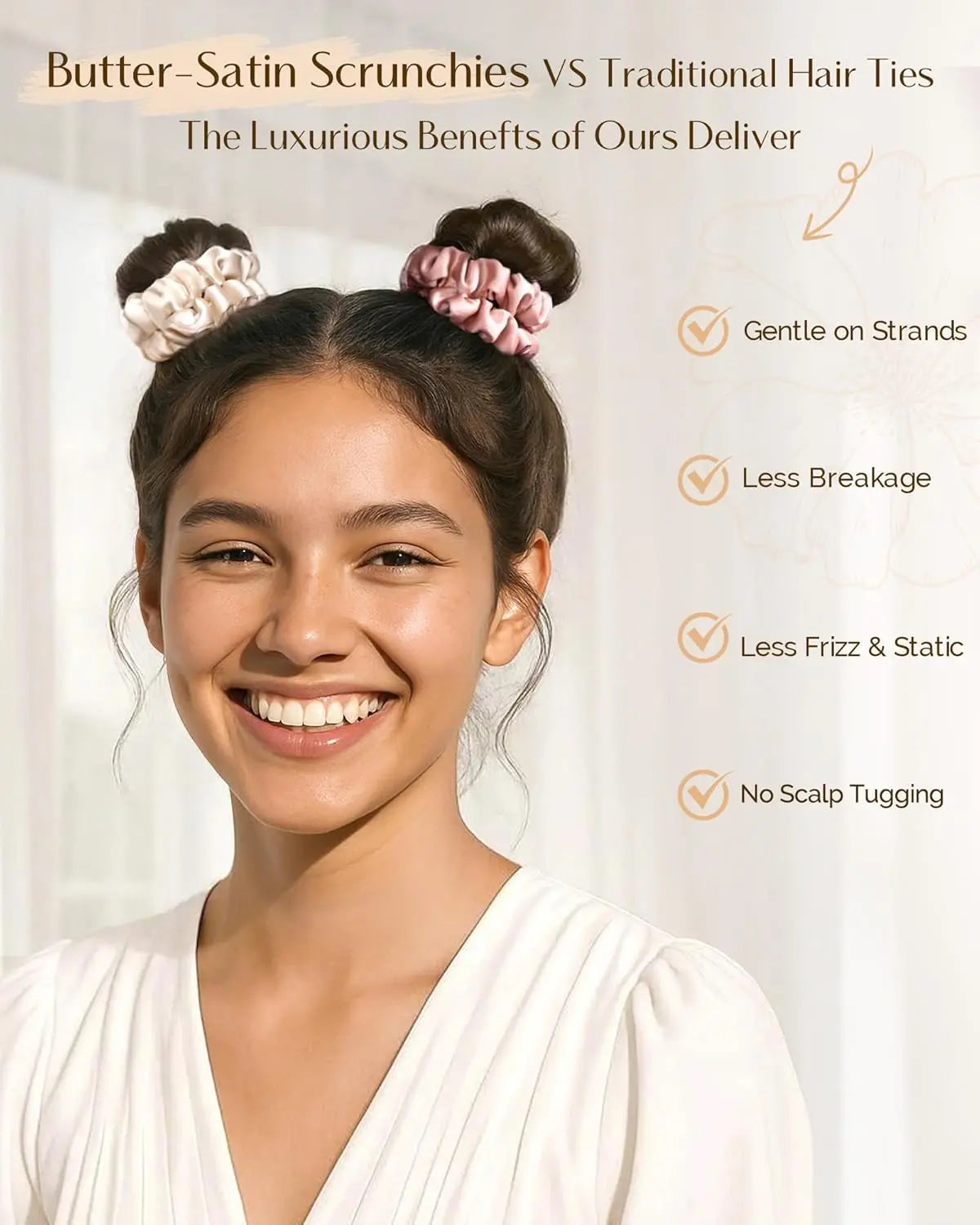 Skinny Butter Satin Hair Scrunchies 6 in 1 - Rosy Cocoa Pair YANIBEST