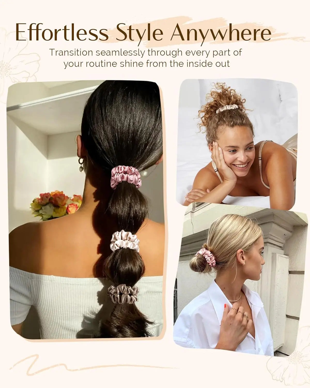 Skinny Butter Satin Hair Scrunchies 6 in 1 - Rosy Cocoa Pair YANIBEST