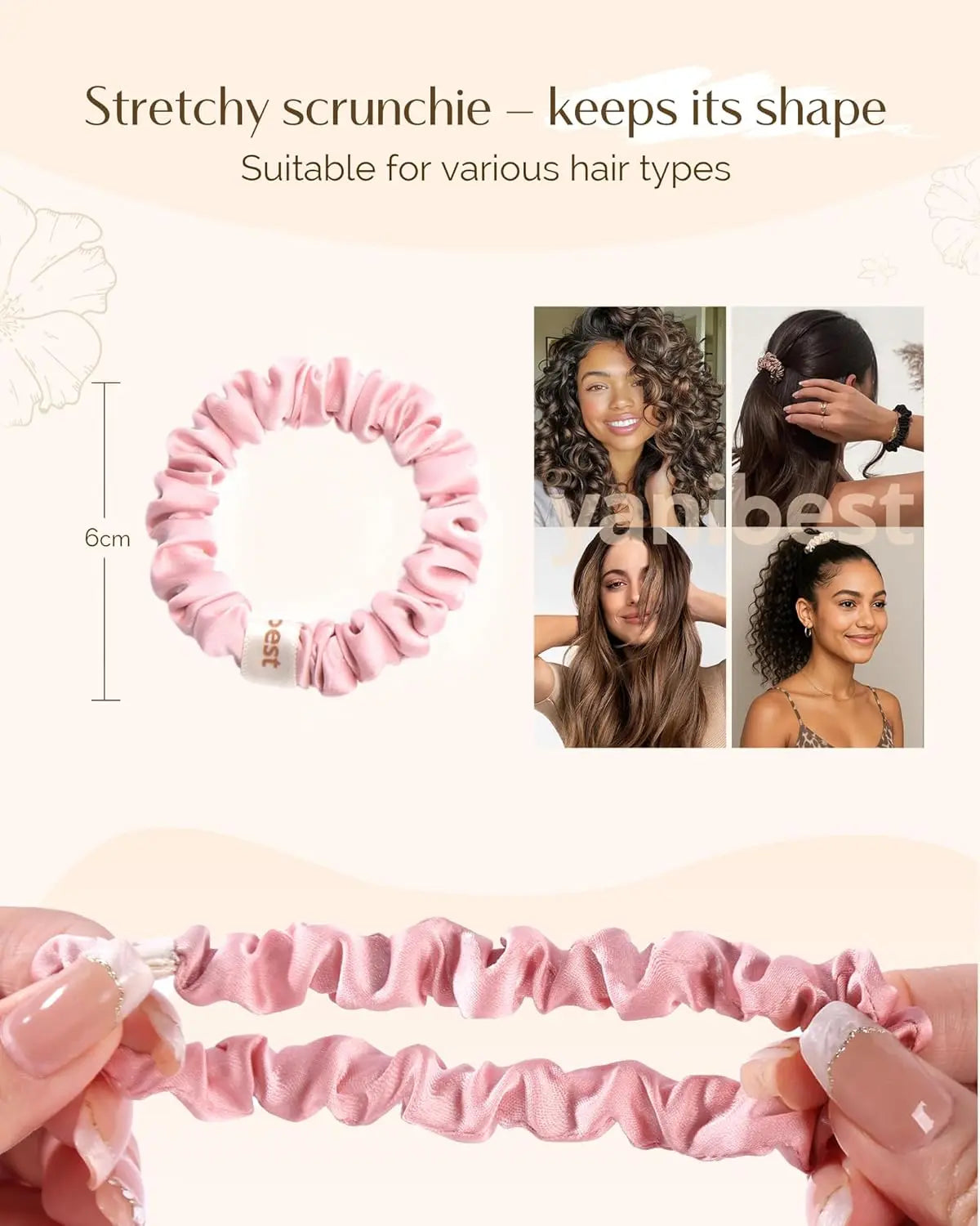 Skinny Butter Satin Hair Scrunchies 6 in 1 - Rosy Cocoa Pair YANIBEST