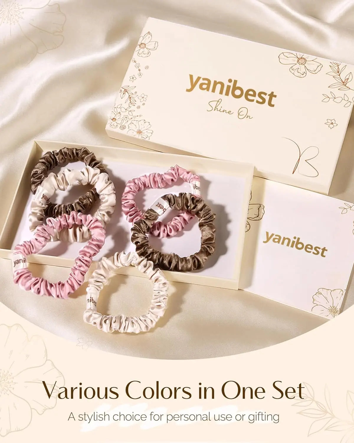 Skinny Butter Satin Hair Scrunchies 6 in 1 - Rosy Cocoa Pair YANIBEST