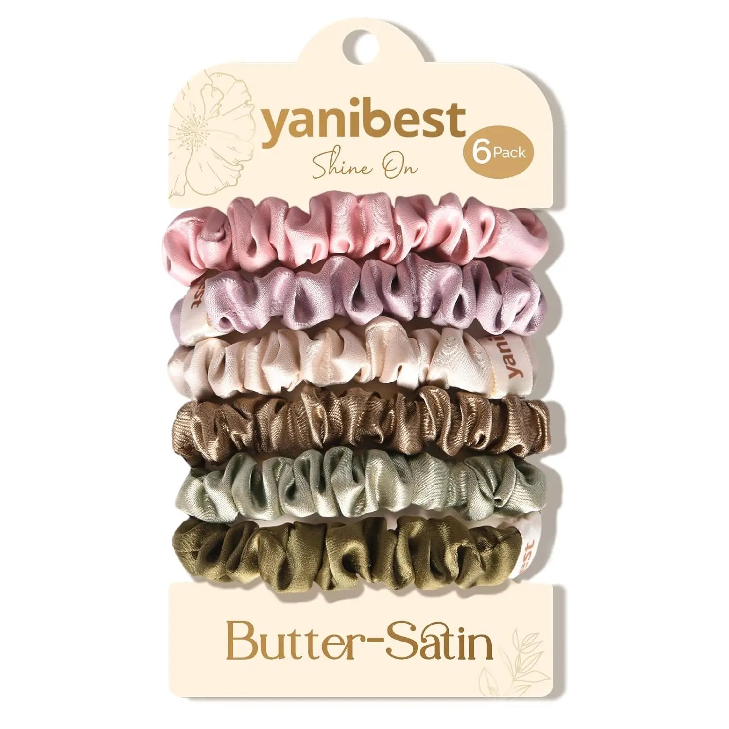 Skinny Butter Satin Hair Scrunchies 6 in 1 - Rosy Woodland Trio YANIBEST