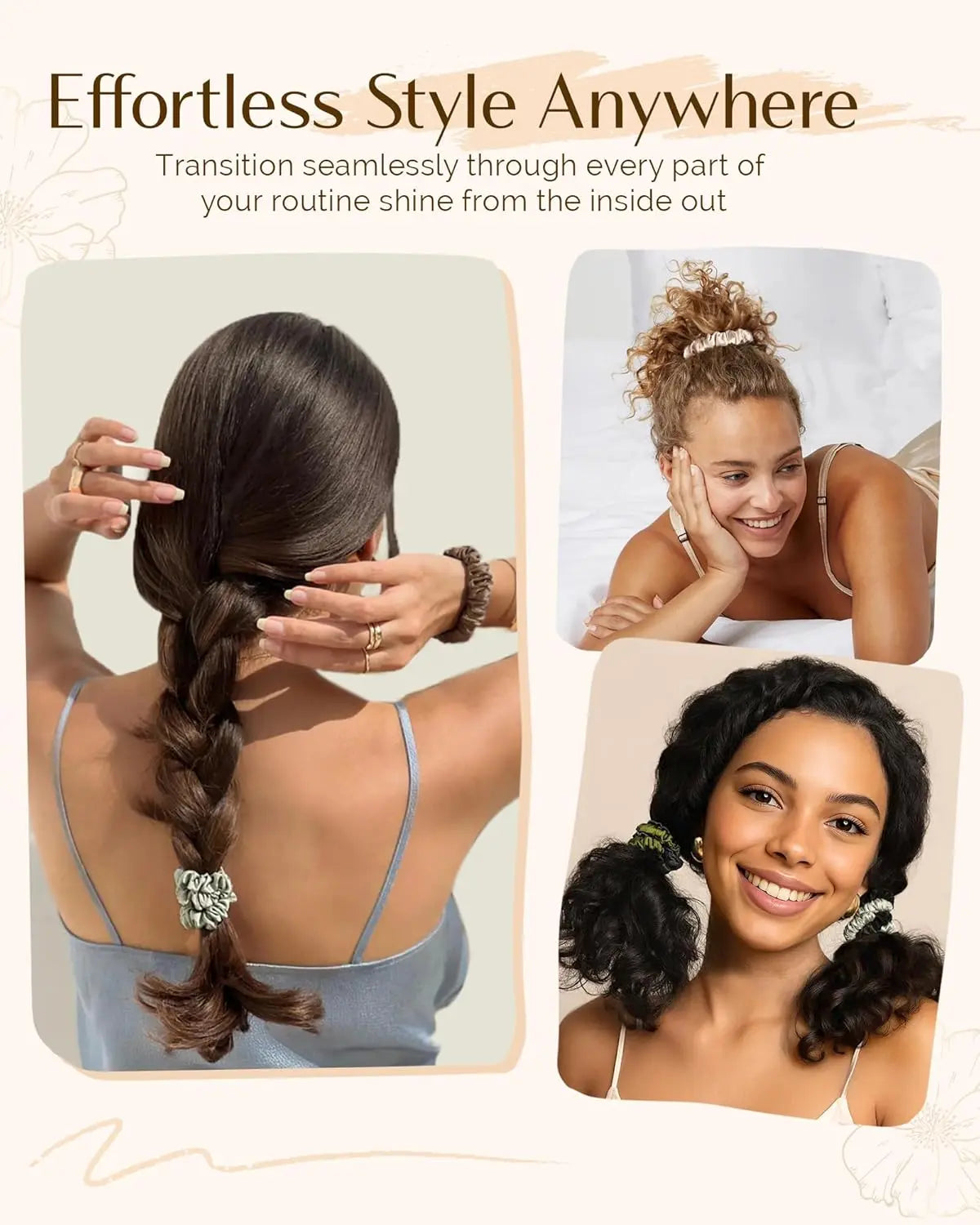 Skinny Butter Satin Hair Scrunchies 6 in 1 - Rosy Woodland Trio YANIBEST