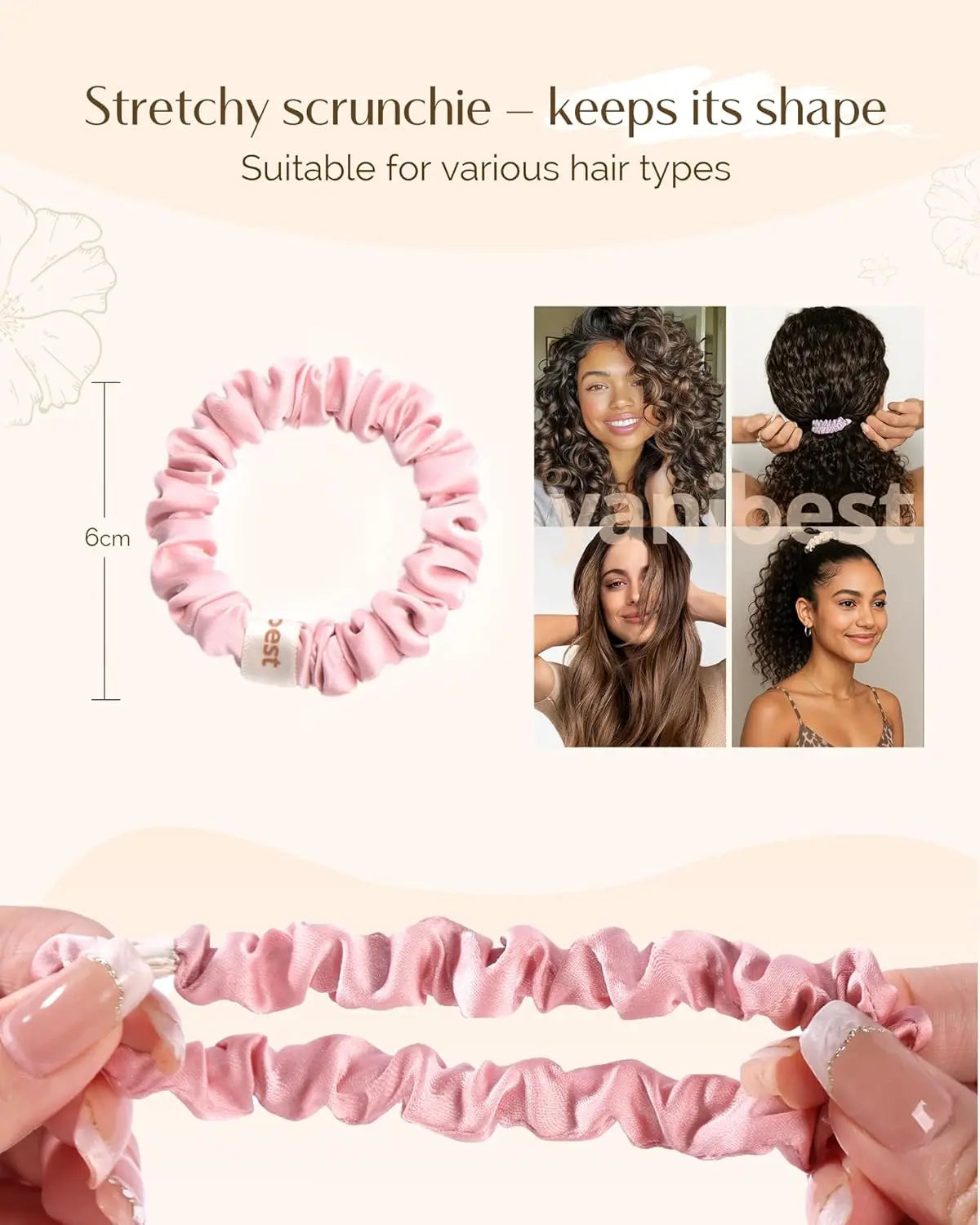 Skinny Butter Satin Hair Scrunchies 6 in 1 - Rosy Woodland Trio YANIBEST
