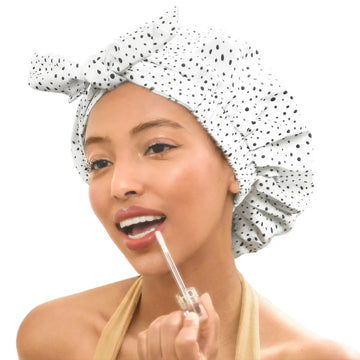 Bow Tie Waterproof Shower Cap - Black Dots