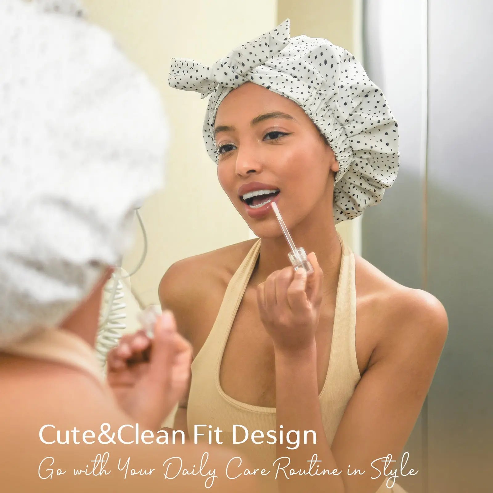 Stylish Bow Tie Waterproof Shower Cap| Black Dots - YANIBEST