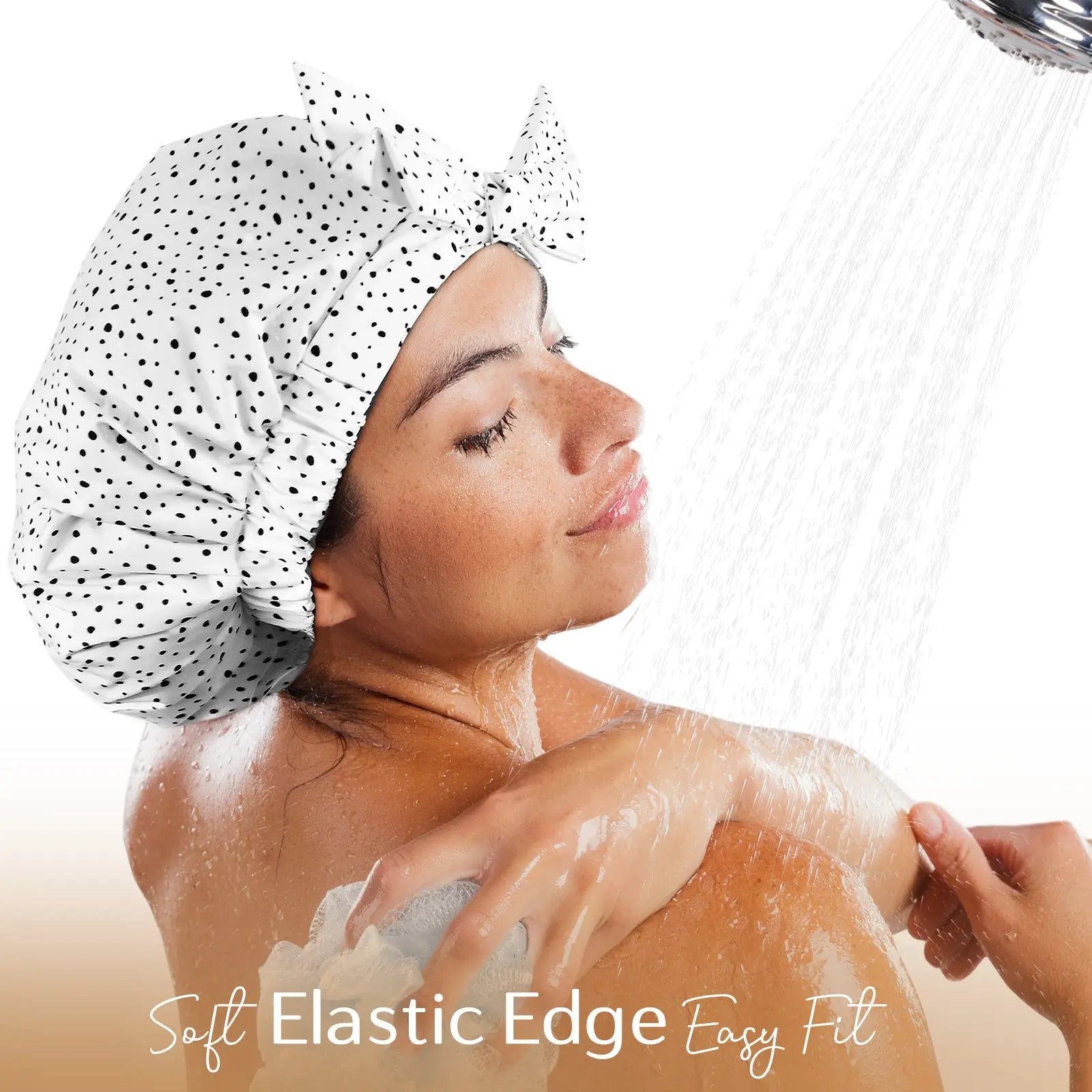 Stylish Bow Tie Waterproof Shower Cap| Black Dots - YANIBEST