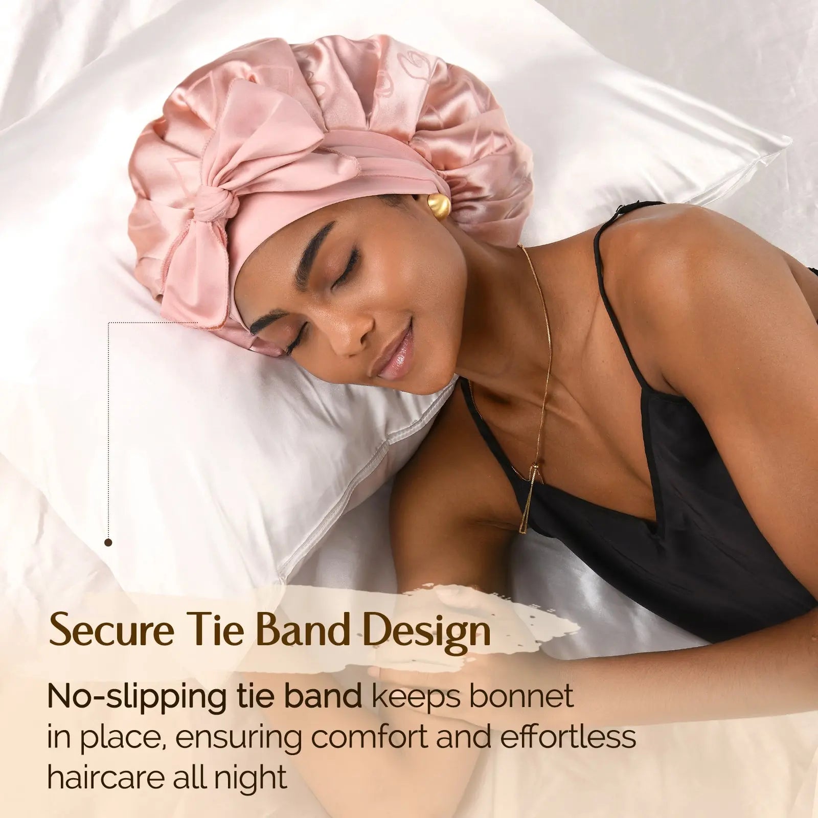 Tie Band Double Layer Butter Satin Bonnet | Jaquard Heart YANIBEST