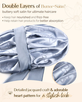 Tie Band Double Layer Butter Satin Bonnet | Jaquard Heart YANIBEST