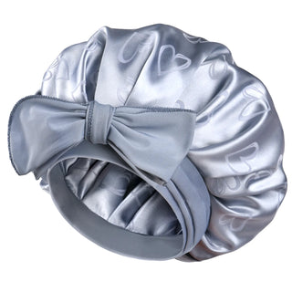 Tie Band Double Layer Butter Satin Bonnet | Jaquard Heart YANIBEST