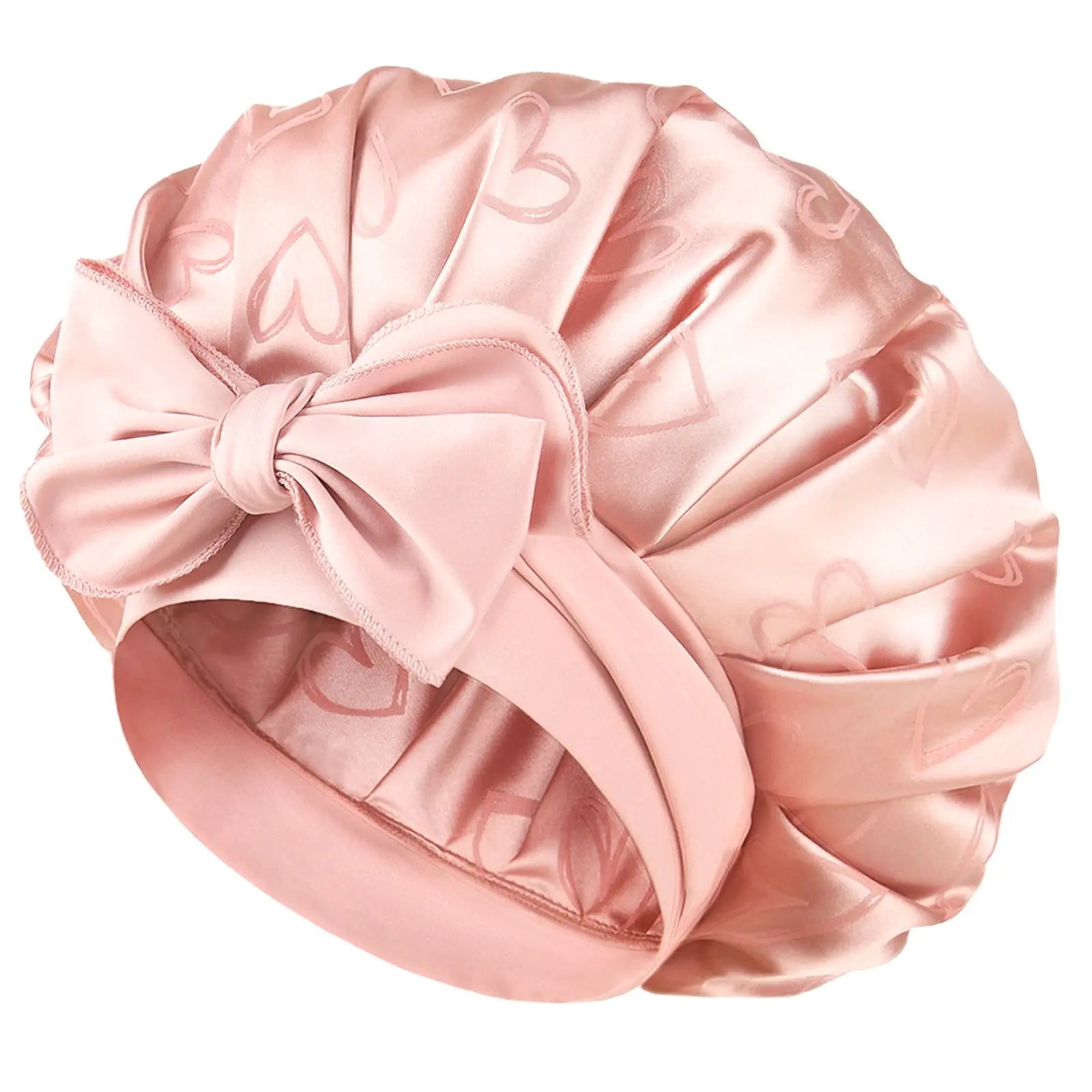 Tie Band Double Layer Butter Satin Bonnet | Jaquard Heart YANIBEST