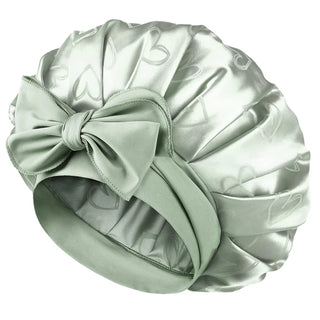 Tie Band Double Layer Butter Satin Bonnet | Jaquard Heart YANIBEST
