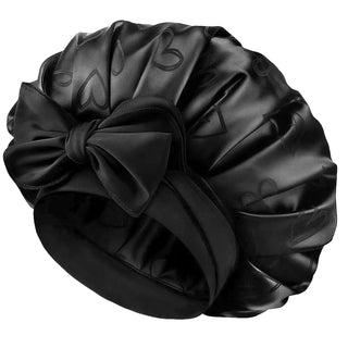Tie Band Double Layer Butter Satin Bonnet | Jaquard Heart YANIBEST