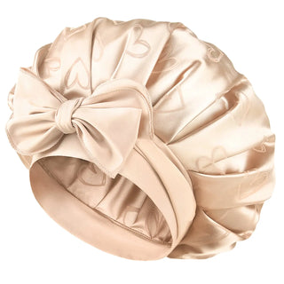 Tie Band Double Layer Butter Satin Bonnet | Jaquard Heart YANIBEST