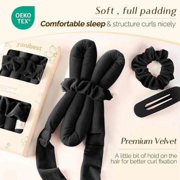 Velvet Heatless Hair Curler Band - Black