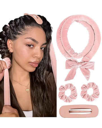 Velvet Heatless Hair Curler Band - Blush Pink