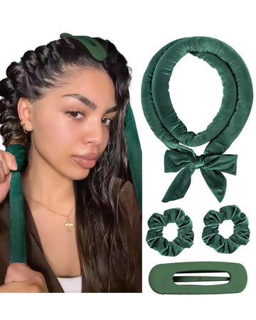 Velvet Heatless Hair Curler Band - Vintage Green