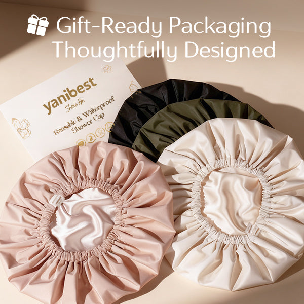 Elegant gift box packaging for YANIBEST Butter-Satin lined shower cap