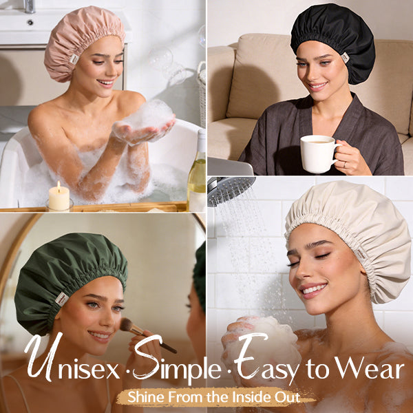 Model showing hair protection with YANIBEST waterproof shower cap