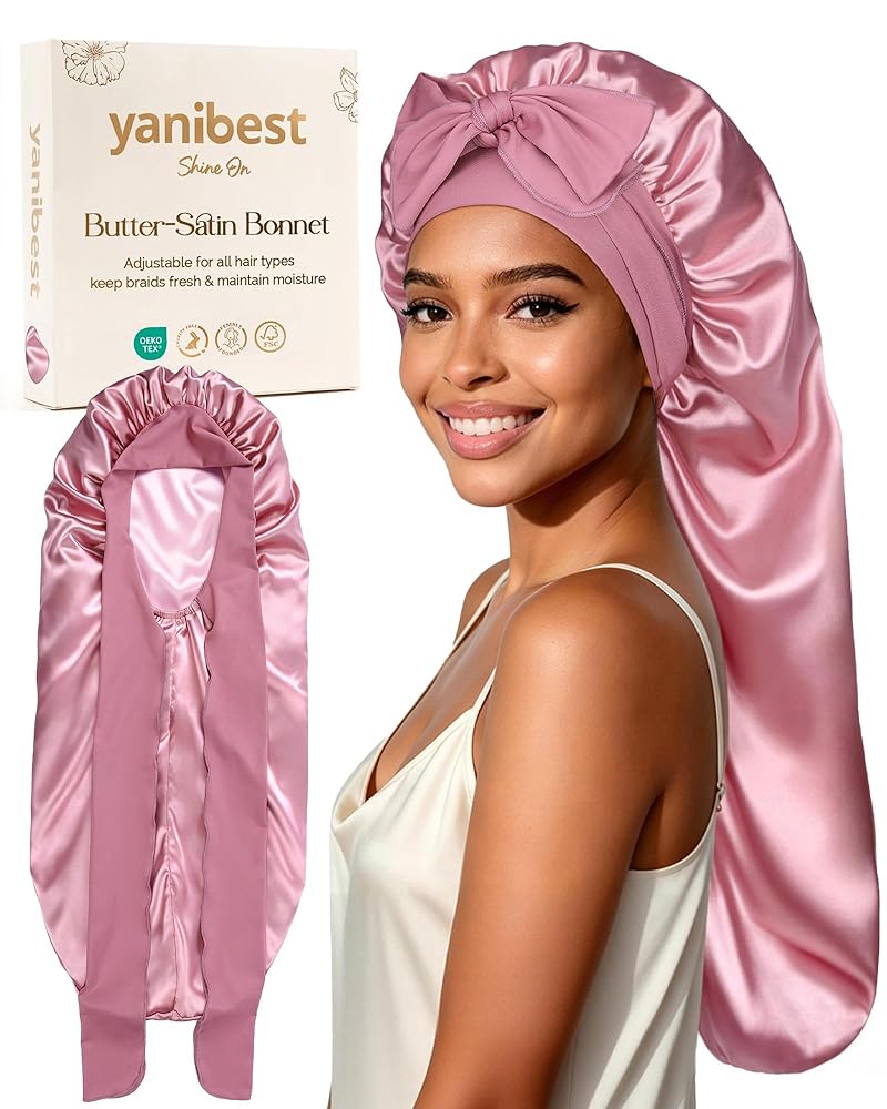 Silk Butter Satin Bonnet For Extra Long Adjustable - Purple Pink