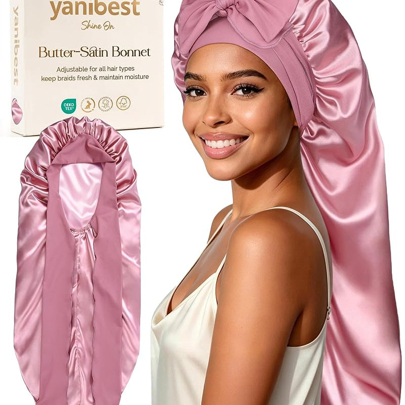 Silk Butter Satin Bonnet For Extra Long Adjustable - Purple Pink
