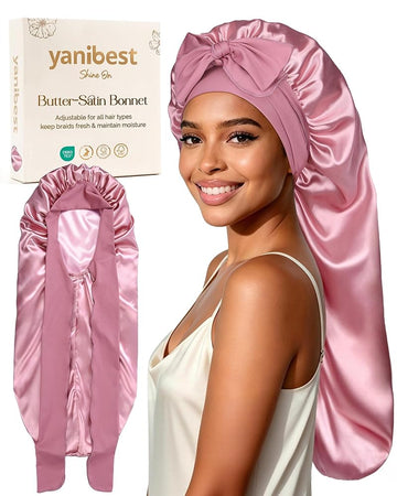 Silk Butter Satin Bonnet For Extra Long Adjustable - Purple Pink