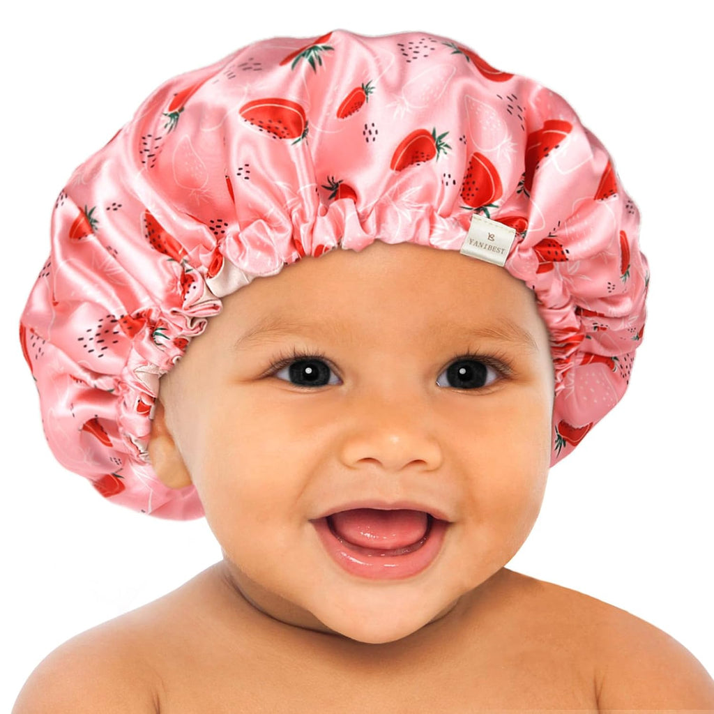 Baby Silk Satin Bonnet Adjustable -  Red Strawberry