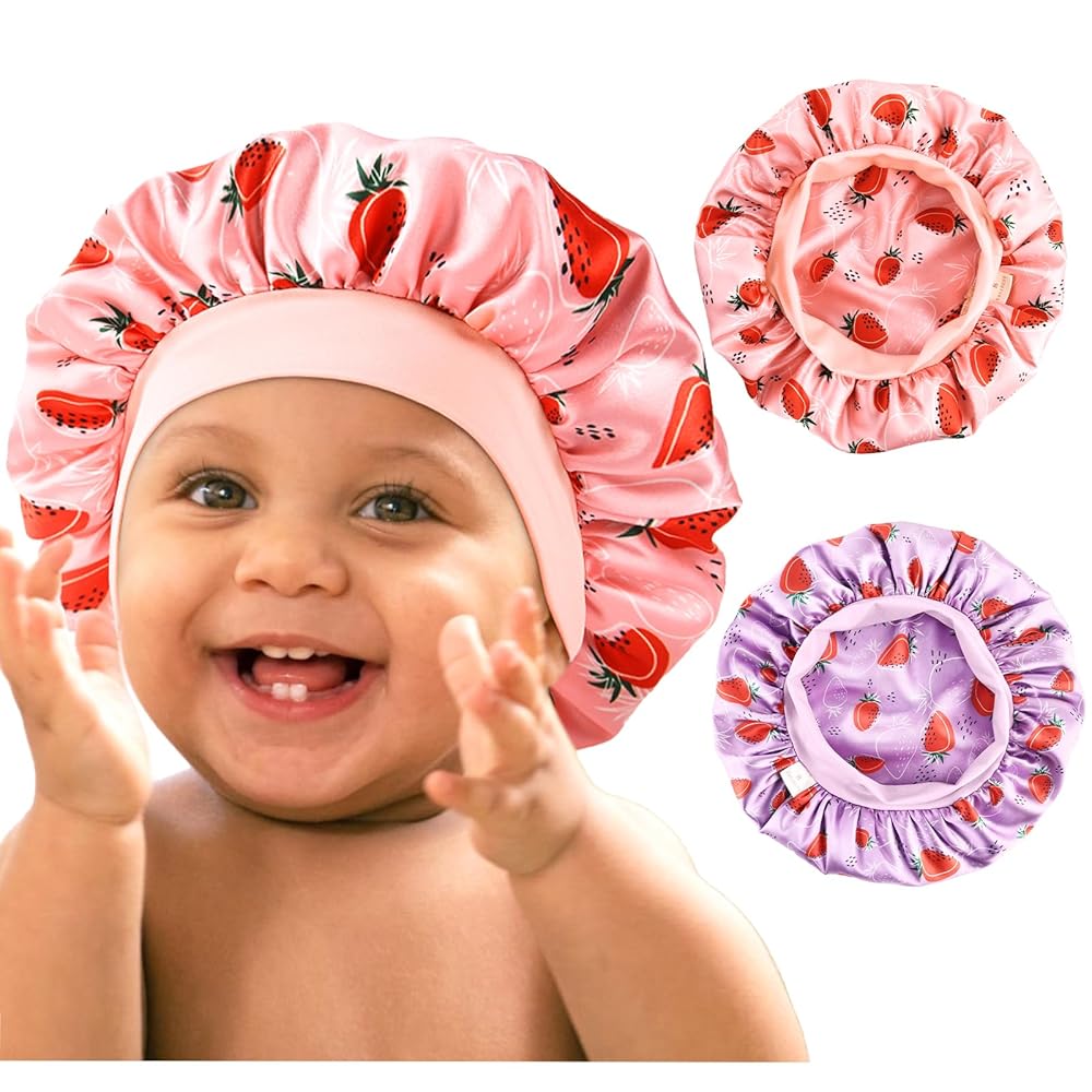 Baby Silk Satin Bonnet Wide Band - Purple+pink