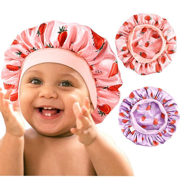 Baby Silk Satin Bonnet Wide Band - Purple+pink
