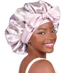 Silk Butter Satin Bonnet with Tie Band - Mist Purple Butterfly