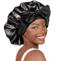 Silk Butter Satin Bonnet with Tie Band - Black Gold Palm