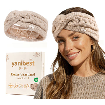 Satin Lined Headbands for Winter - Khaki