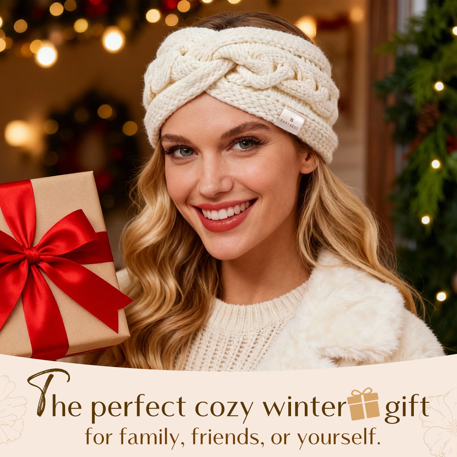 Satin Lined Headbands for Winter - Beige