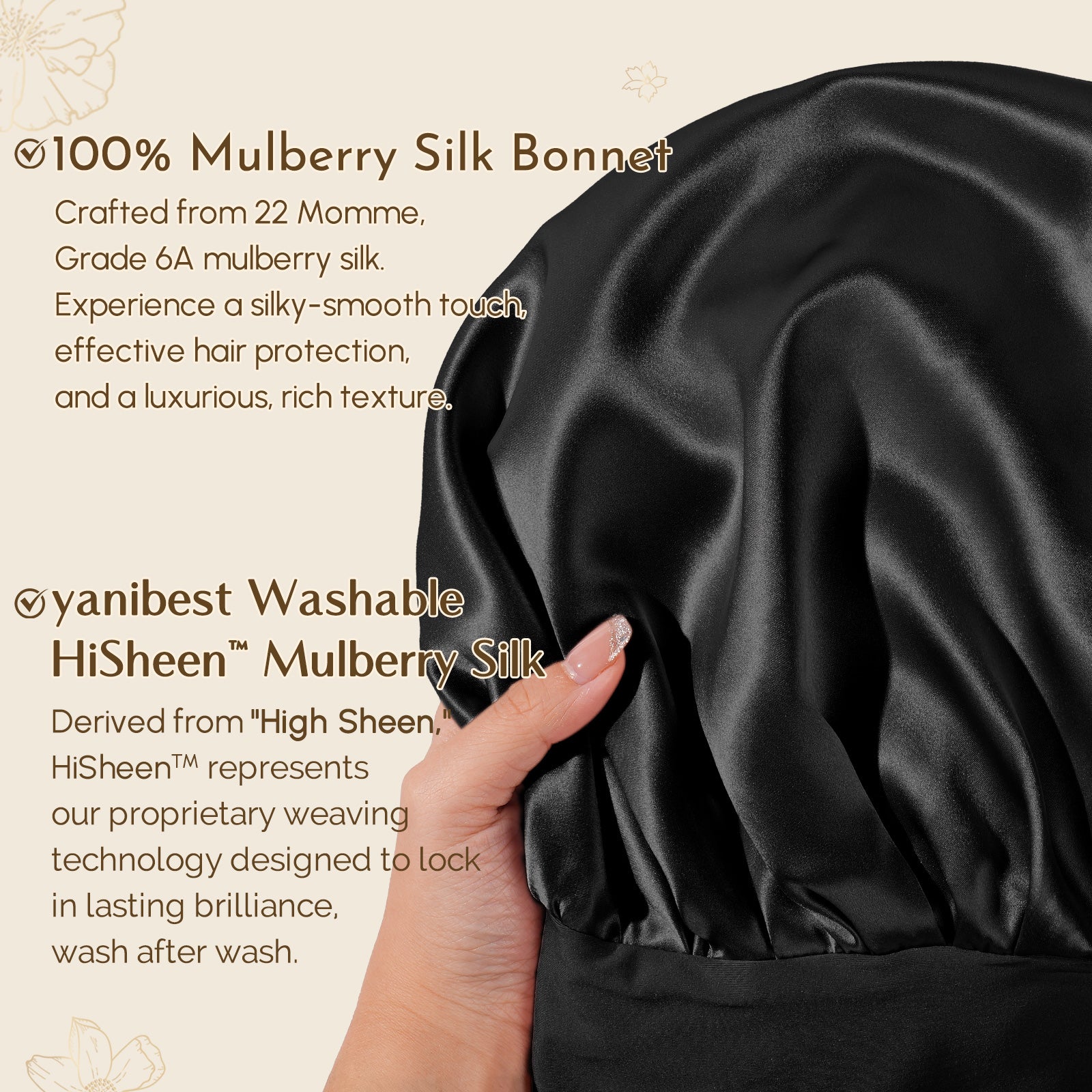 22 MOMME 6A Mulberry Silk Bonnet with Tie Band - Black
