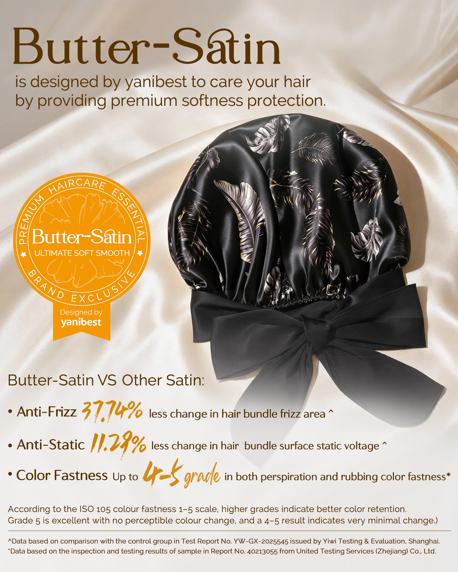 Silk Butter Satin Bonnet with Tie Band - Black Gold Palm