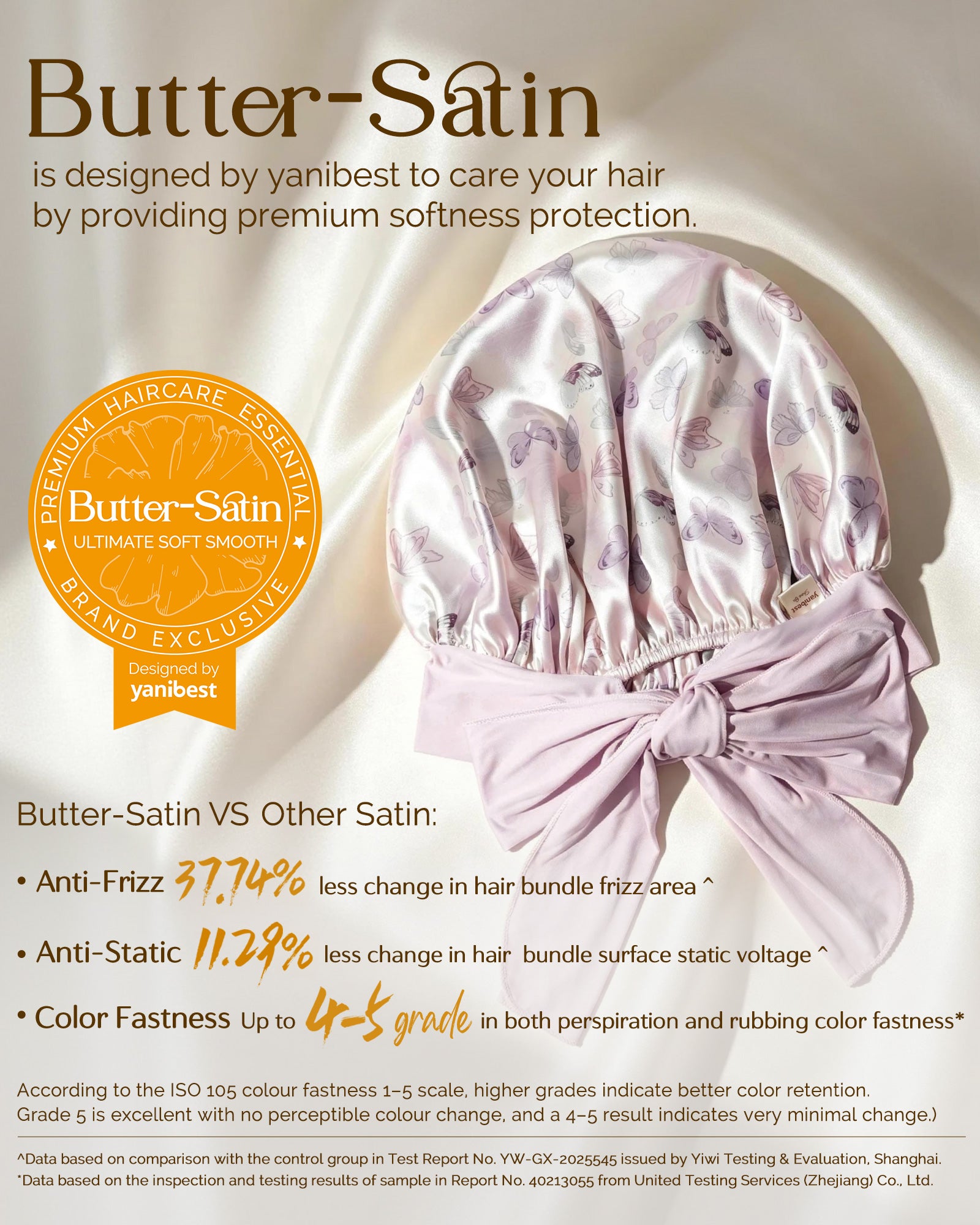 Silk Butter Satin Bonnet with Tie Band - Mist Purple Butterfly